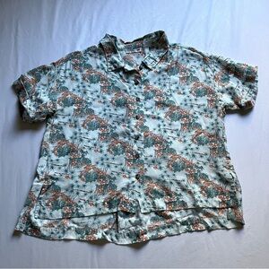 TOAD & CO green floral print boxy button up short sleeve shirt